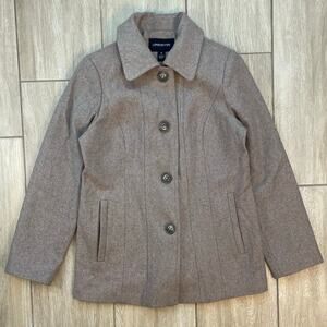 London Fog Wool Blend Peacoat Womens M Brown Button Front Classic Jacket